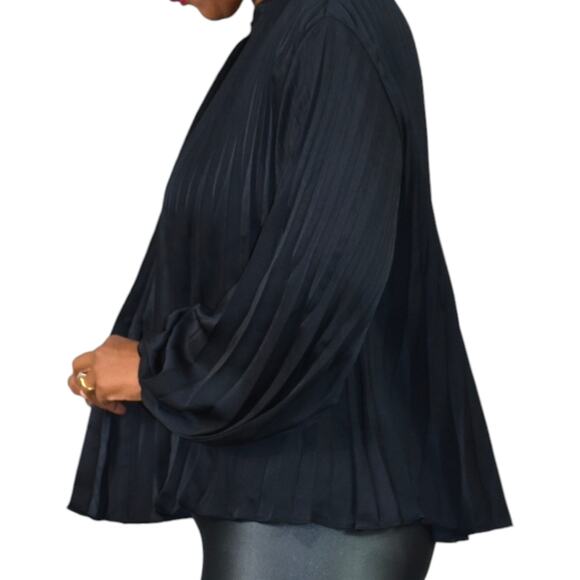 Vince Pleated Blouse Blue Dressy Swing Button Front Long Sleeve Oversized Top XS - Picture 6 of 14